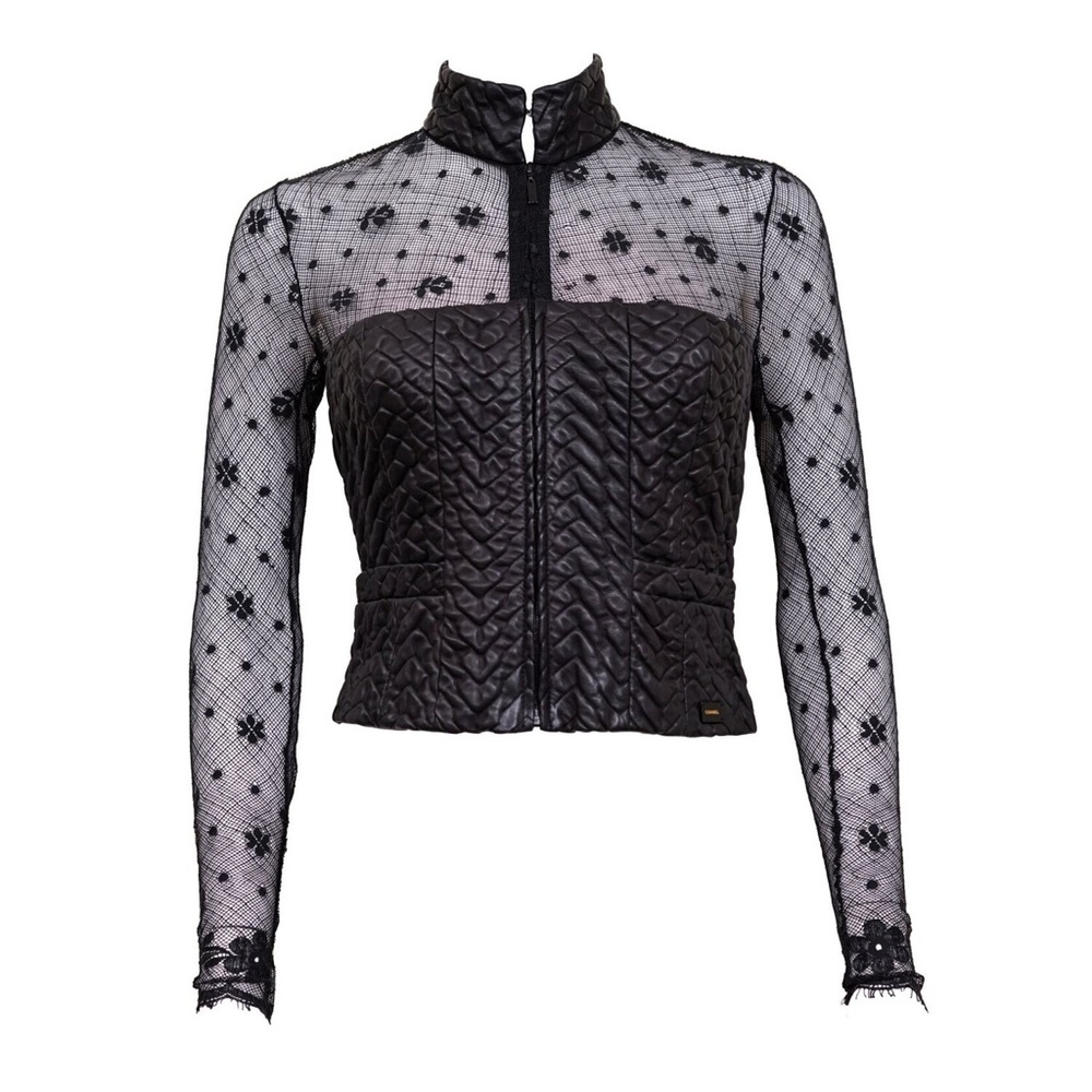 Chanel 2003 Floral Lace & Leather Jacket - Picture 1 of 7